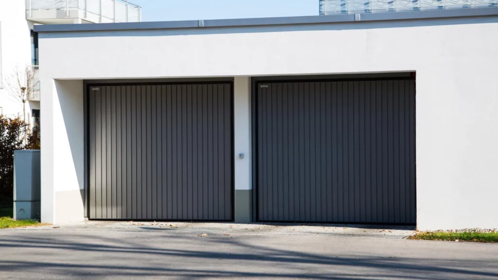 Black modern commercial garage door