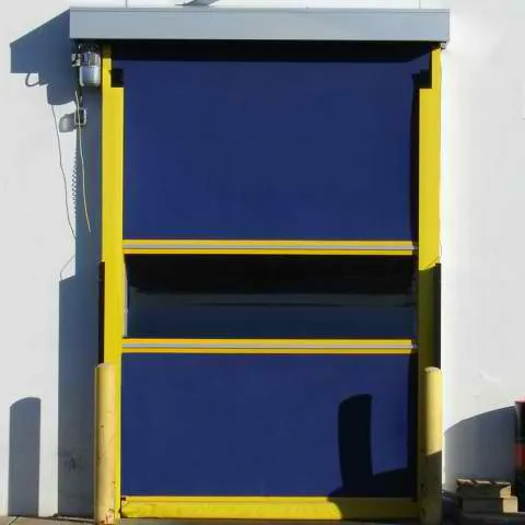 Blue and yellow commercial high speed door