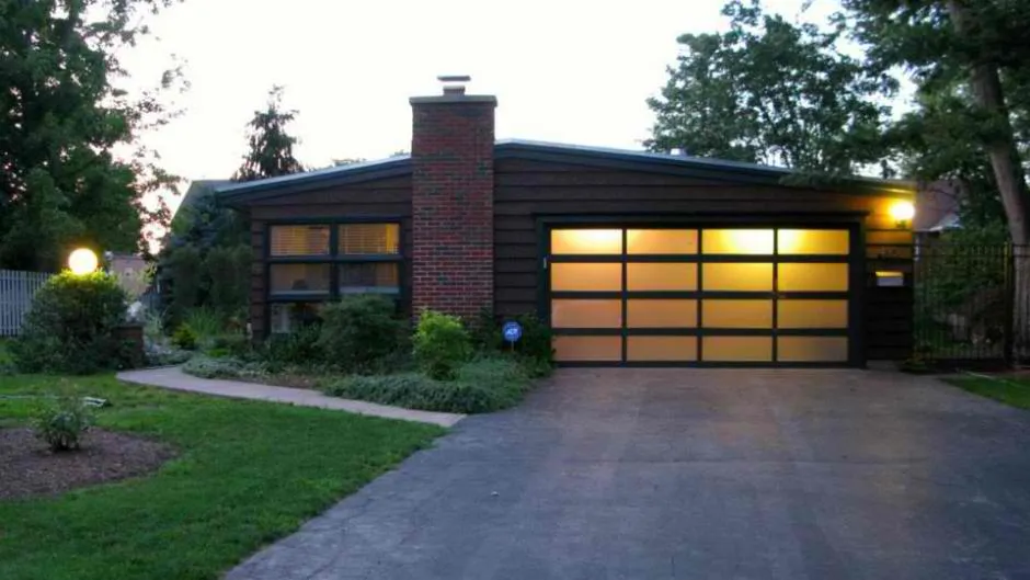 Modern glass garage door with frosted glass. 