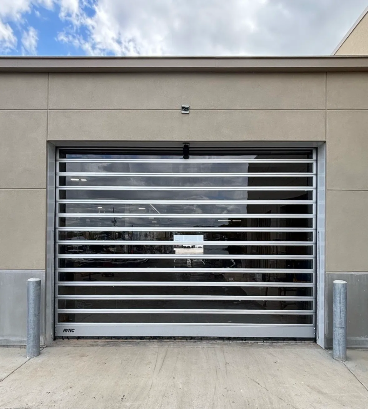 Commercial rolling door at a business entrance