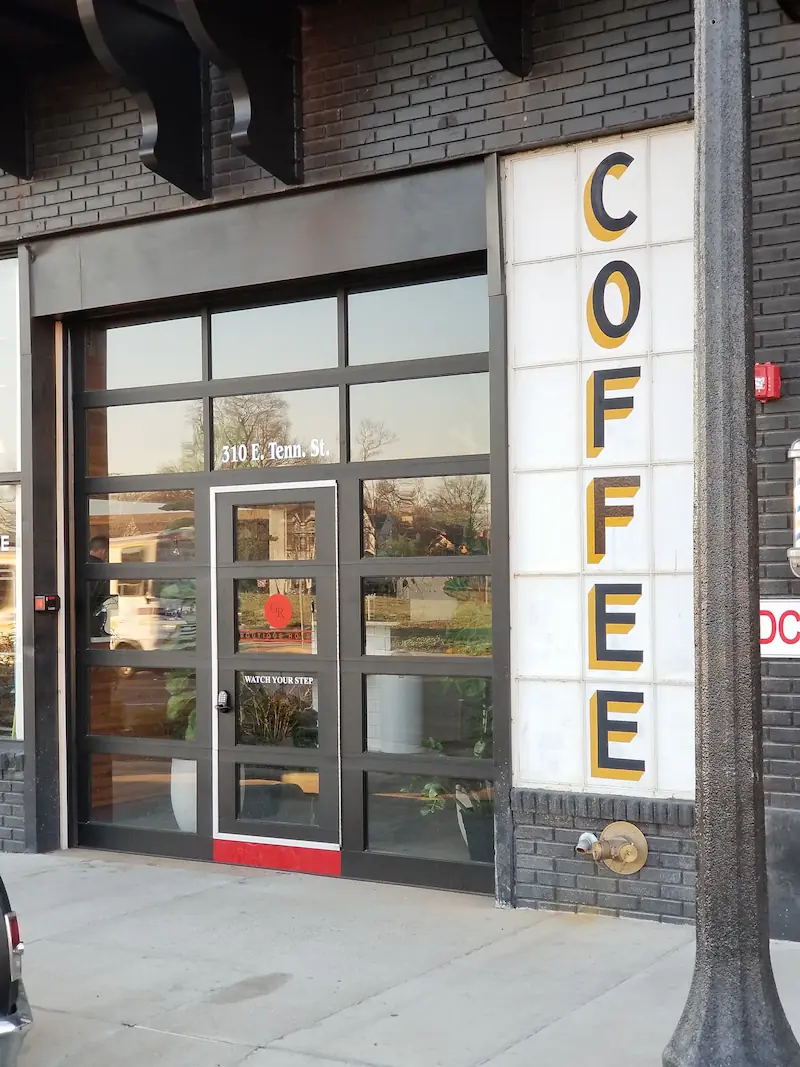 Commercial door opening at a coffee shop